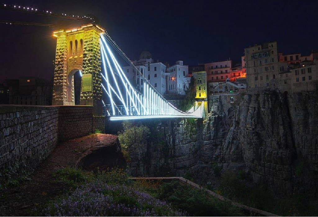 Constantine Bridge in Algeria, lit up at night