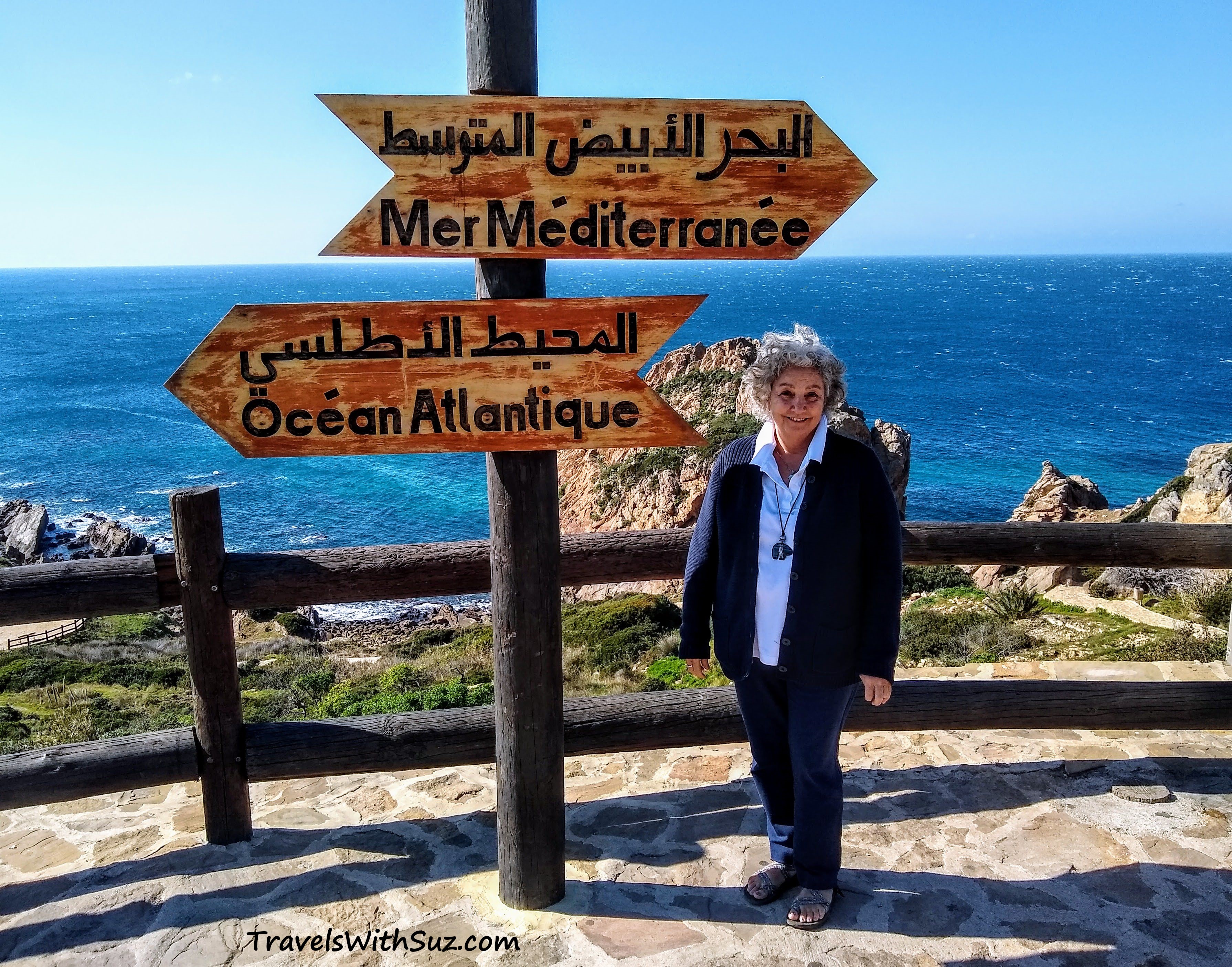 Suz standing at the convergence of the Mediterranean Sea and the Atlantic Ocean